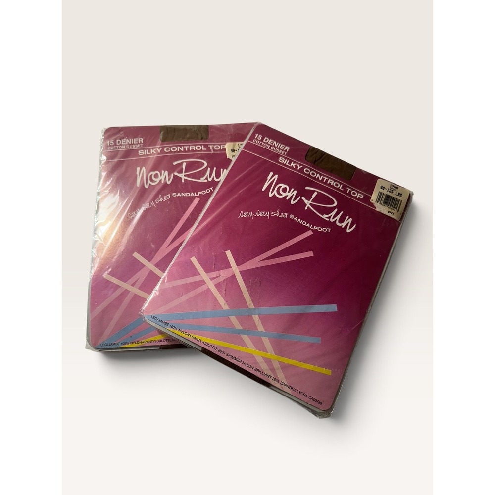 2pk Vintage Non Run Sheer Sandalfoot Pantyhose Silky Control Top Spice Size A